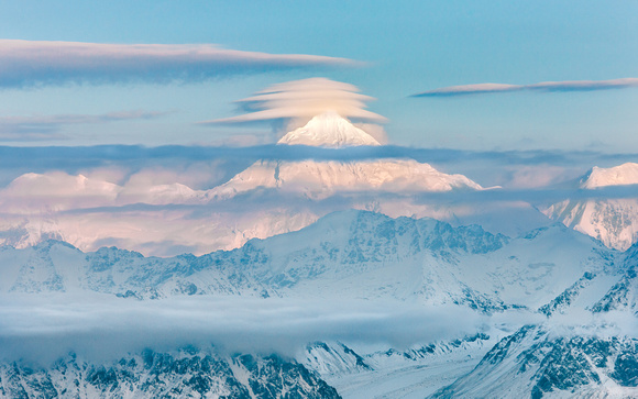 Lenticular clouds over the summit of Mt. Russell, Alaska Range