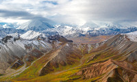 Late August termination dust frosting the north side of the Alaska Range near Polychrome Pass, Denali National Park