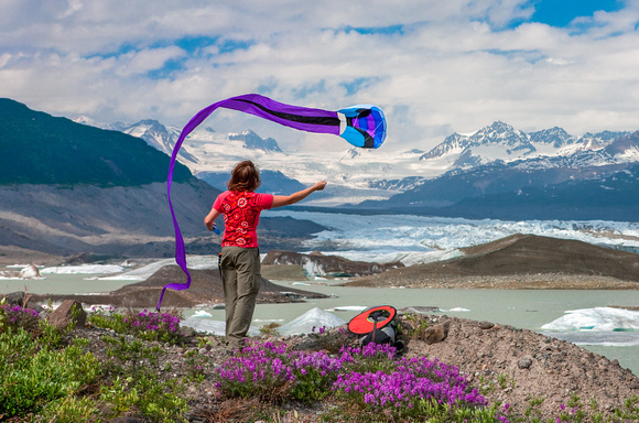Product testing at the foot of the Nizina Glacier, Wrangell Mountains