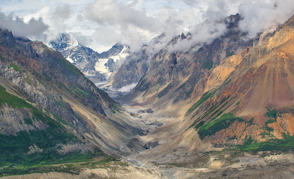 Mineral-rich valley near the Logan Glacier, Wrangell St. Elias Park